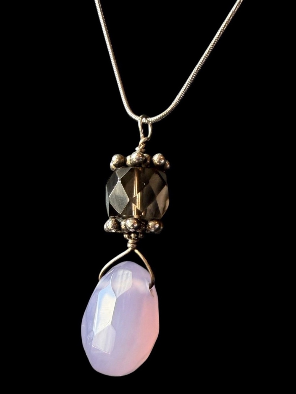 Handmade Sterling Silver Smoky Quartz & Chalcedony Necklace